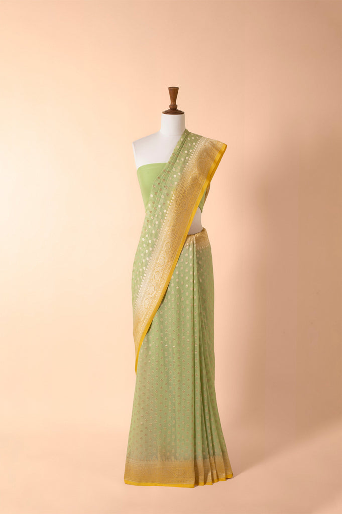 Handwoven Green Georgette Sari