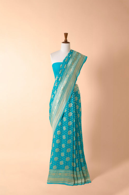 Handwoven Blue Georgette Sari