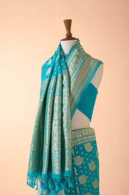 Handwoven Blue Georgette Sari