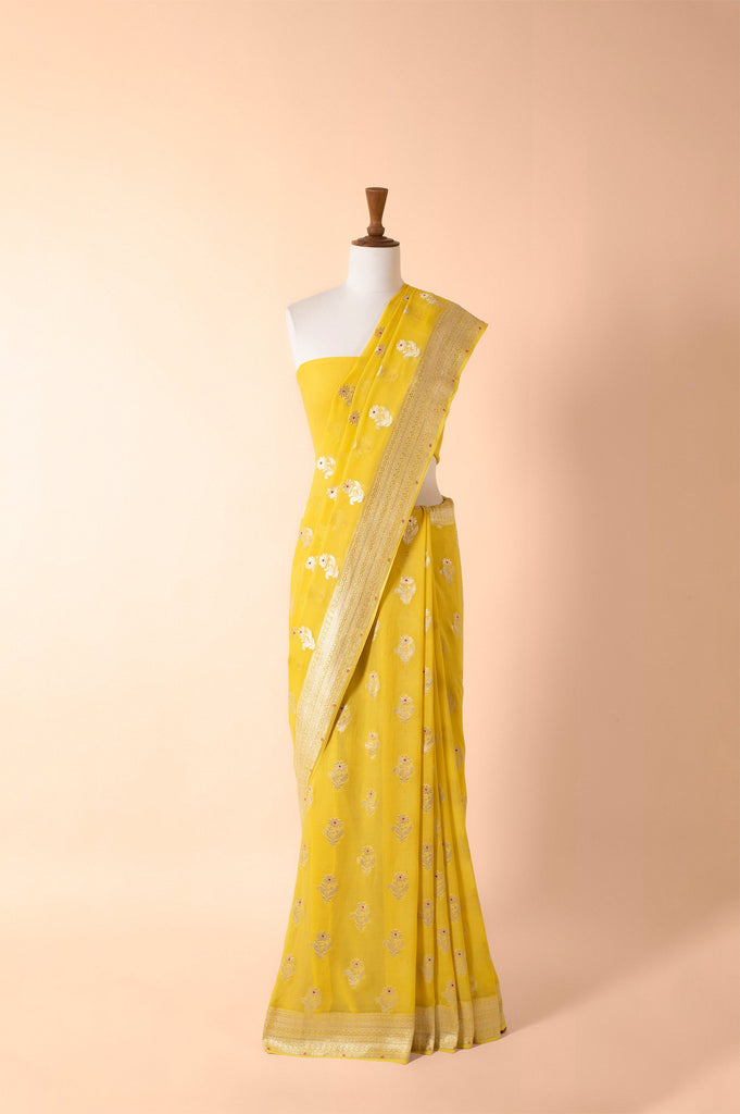 Handwoven Yellow Georgette Sari