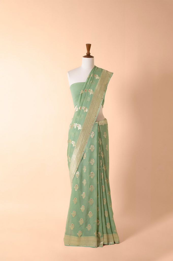 Handwoven Green Georgette Sari