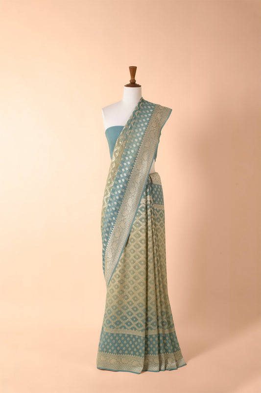 Handwoven Blue Georgette Saree