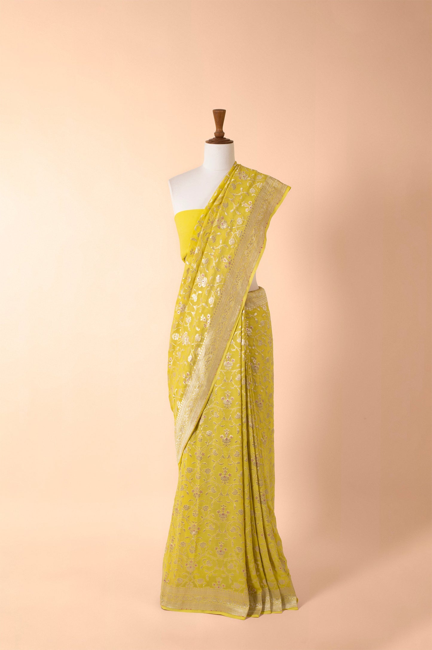 Handwoven Yellow Georgette Sari