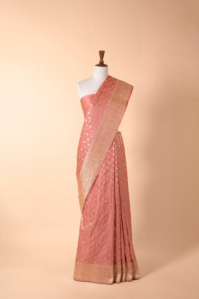 Handwoven Pink Satin Silk Sari