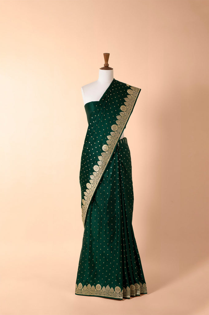 Handwoven Green Satin Silk Sari