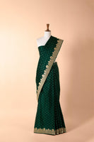 Handwoven Green Satin Silk Sari