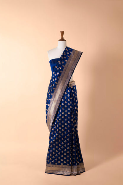 Handwoven Blue Satin Silk Sari