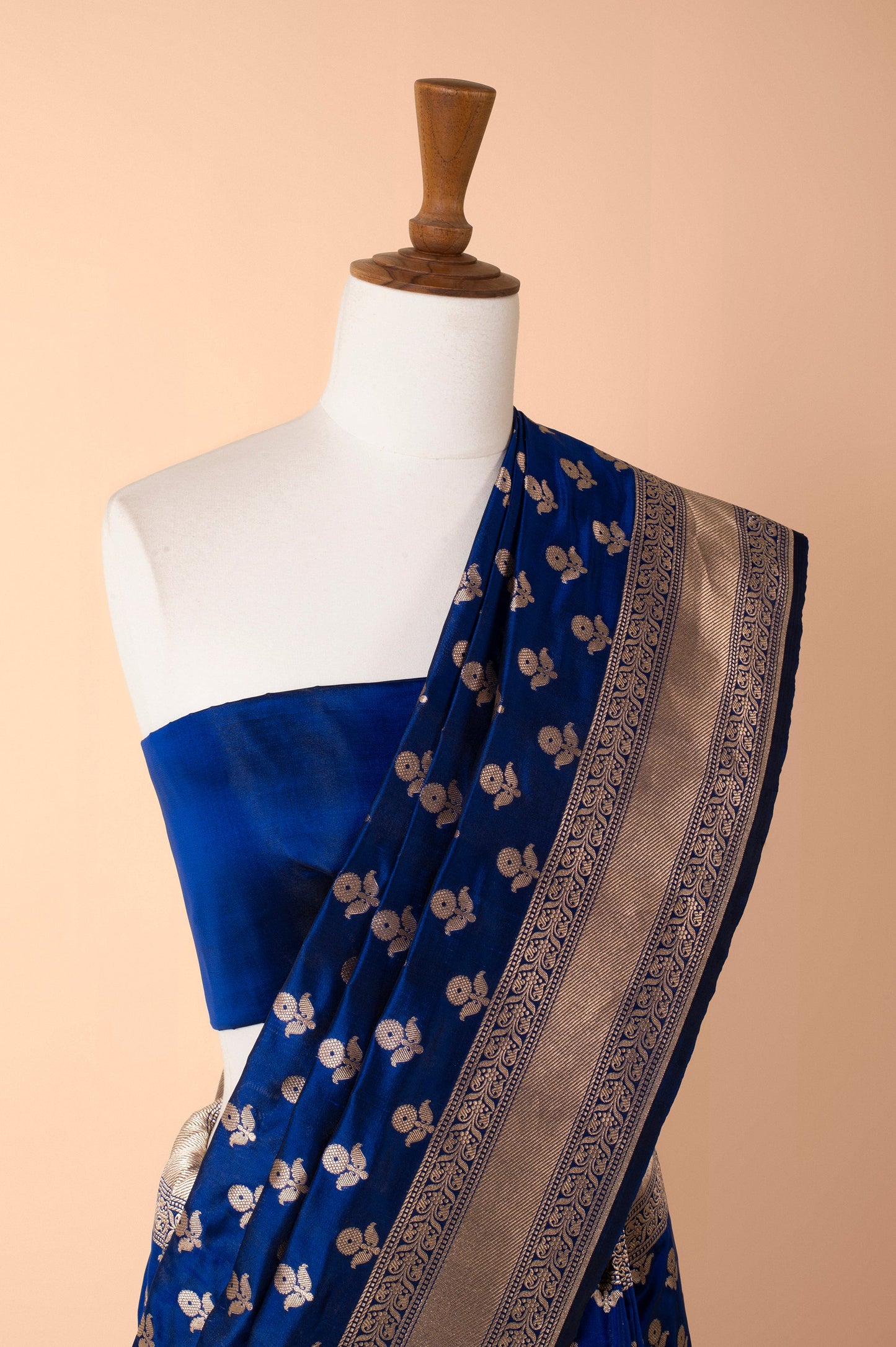 Handwoven Blue Satin Silk Sari