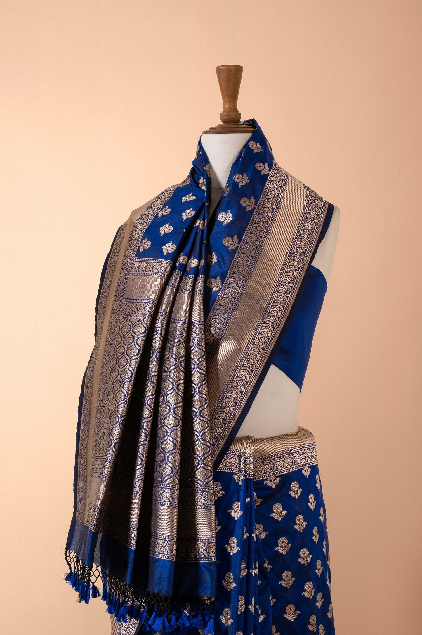 Handwoven Blue Satin Silk Sari