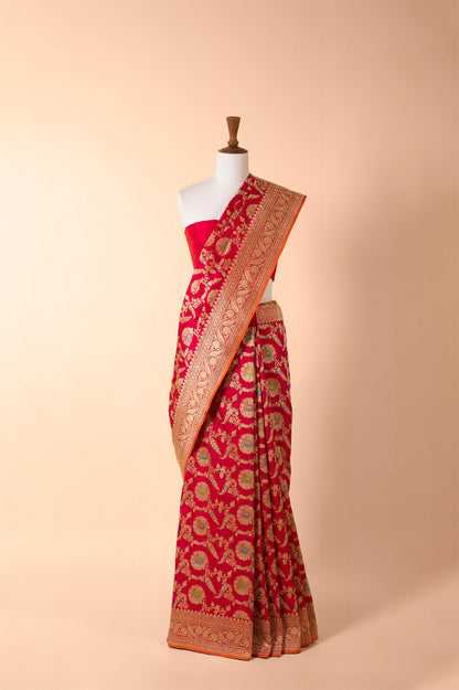 Handwoven Pink Silk Sari