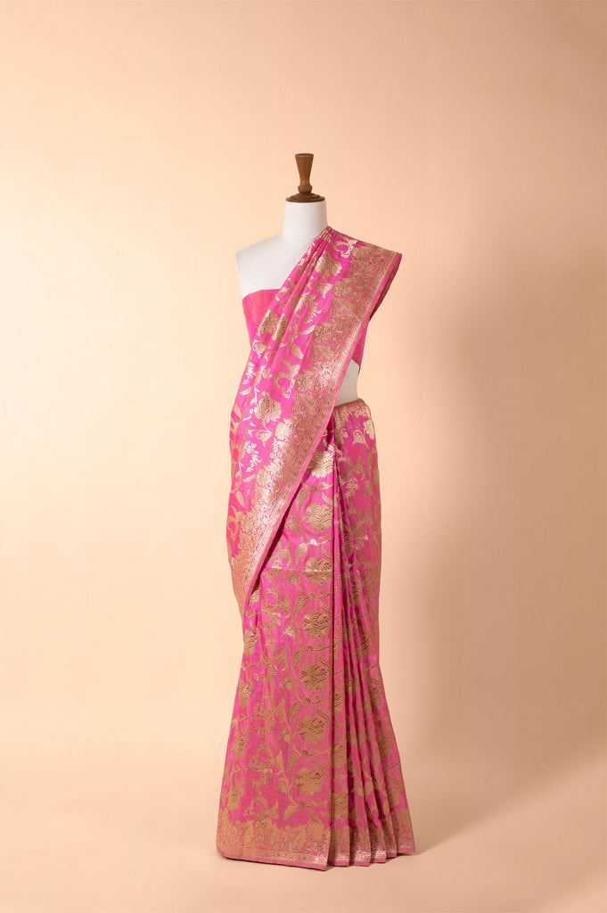 Handwoven Pink Silk Sari
