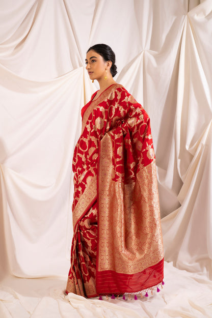 Handwoven Red Silk Sari