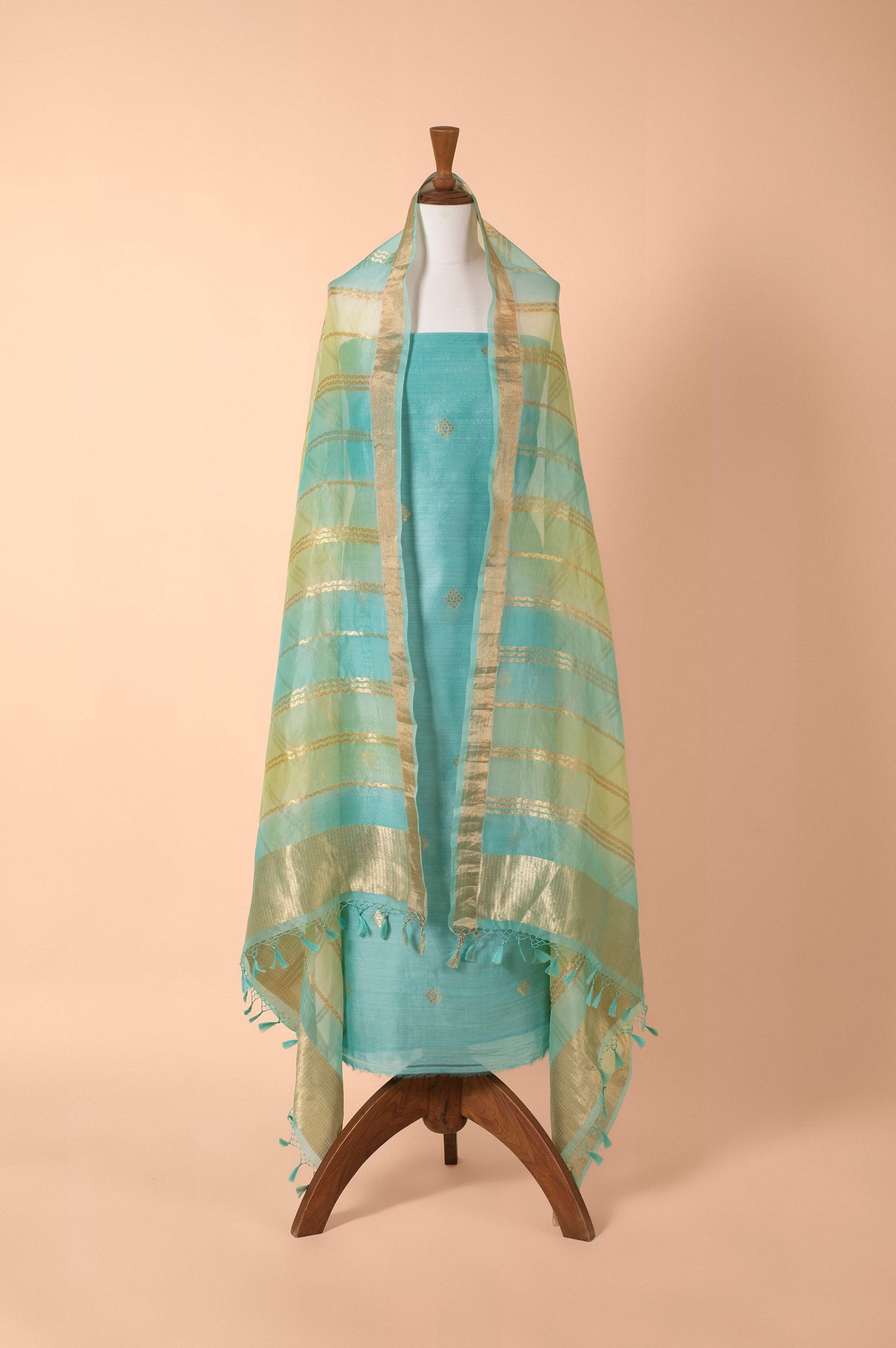 Handwoven Turquiose Chanderi Suit Piece