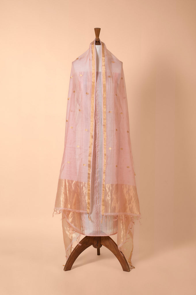Handwoven Pink Chanderi Suit Piece