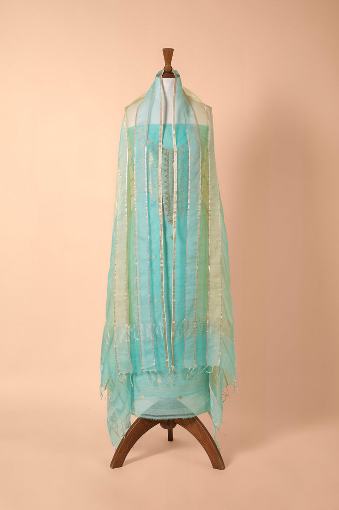 Handwoven Turquiose Chanderi Suit Piece