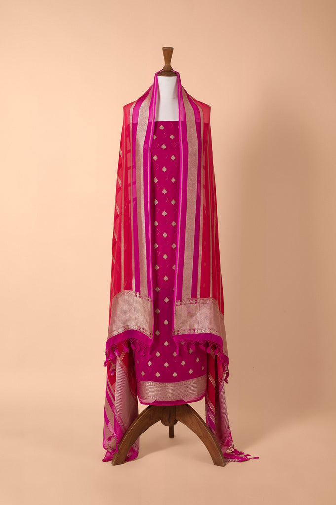 Handwoven Maroon Georgette Suit Piece