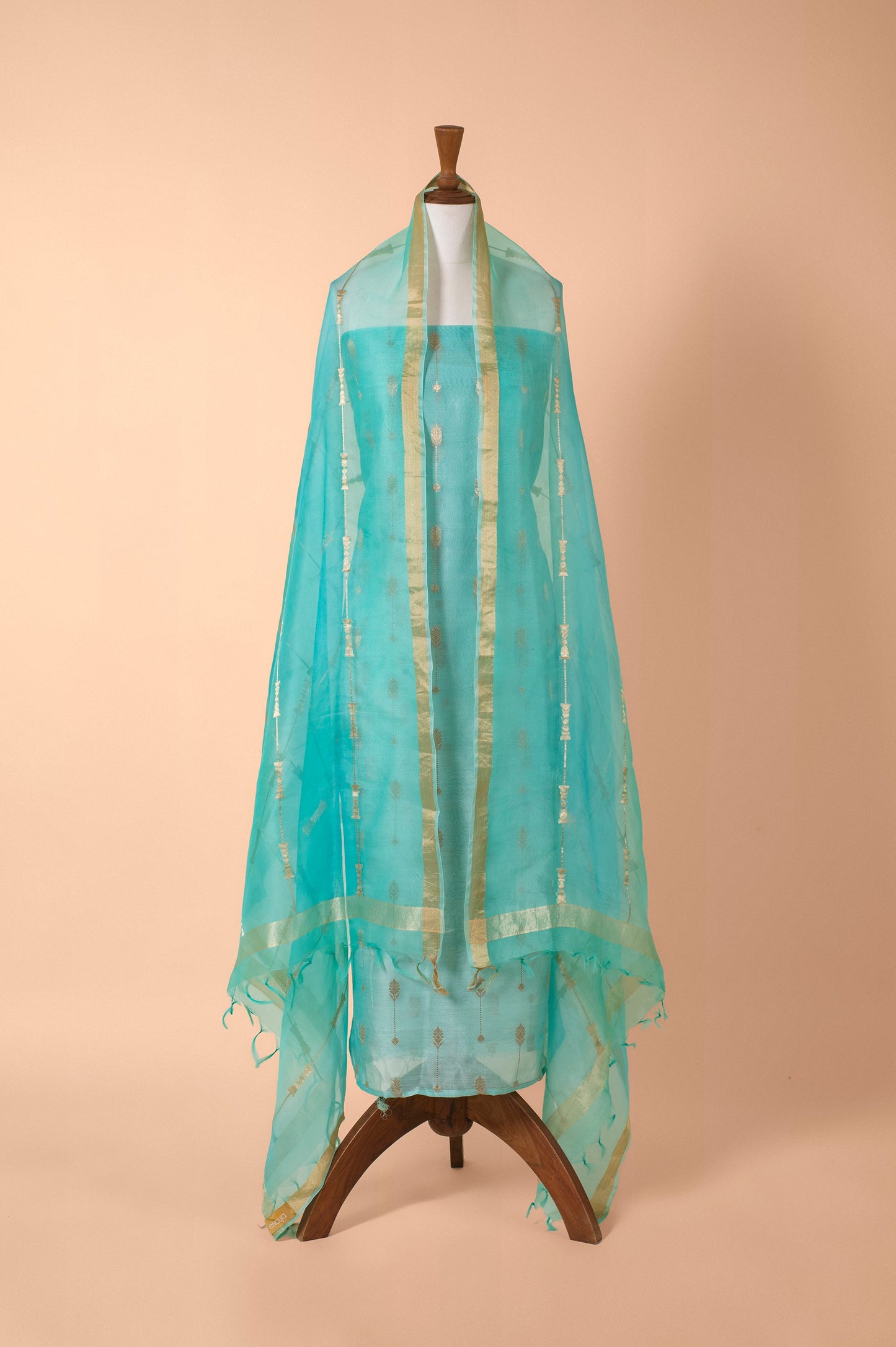 Handwoven Turquiose Chanderi Suit Piece