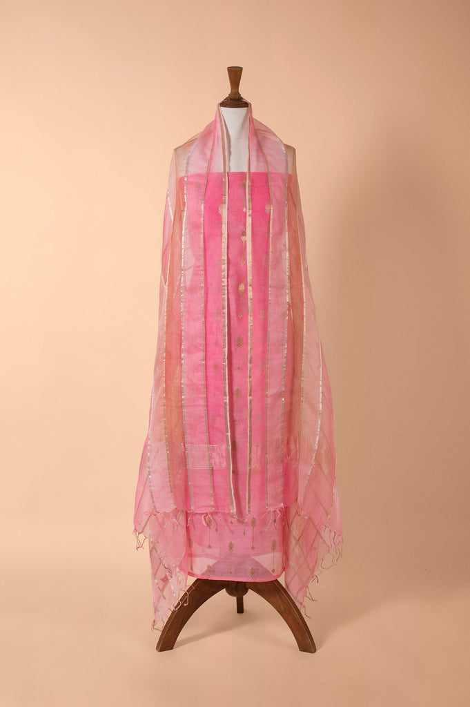 Handwoven Pink Chanderi Suit Piece