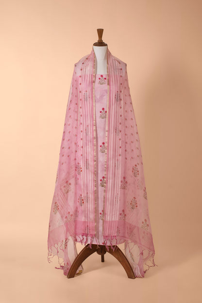 Handwoven Pink Chanderi Suit Piece