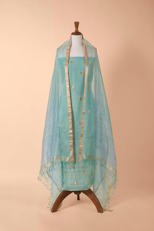 Handwoven Green Chanderi Suit Piece