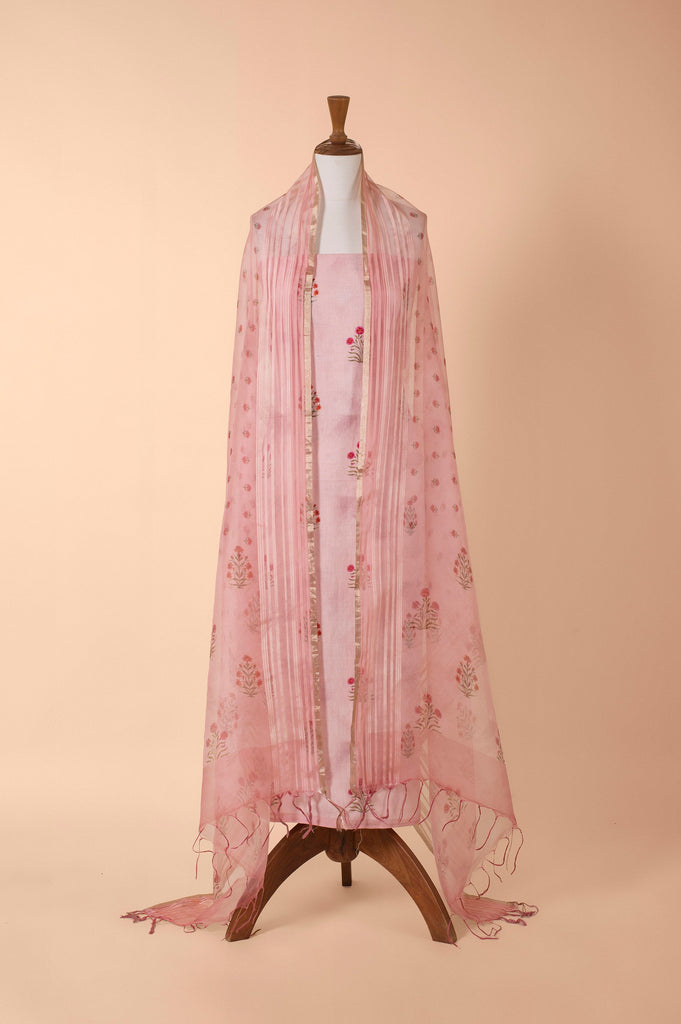 Handwoven Pink Chanderi Suit Piece