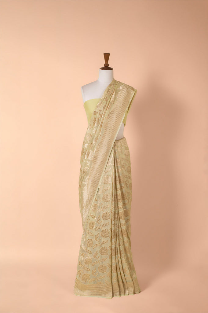 Handwoven Green Georgette Sari