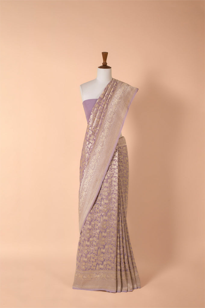 Handwoven Mauve Georgette Sari