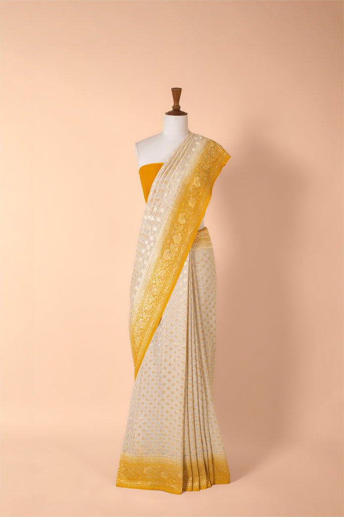 Handwoven Yellow Georgette Sari