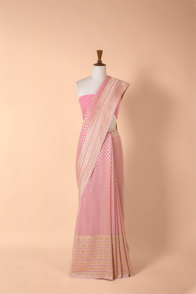 Handwoven Pink Georgette Sari