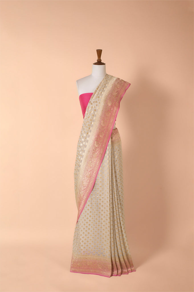 Handwoven Pink Georgette Sari