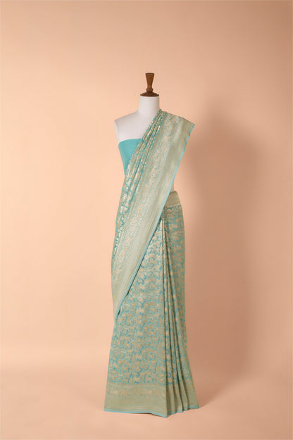 Handwoven Blue Georgette Sari