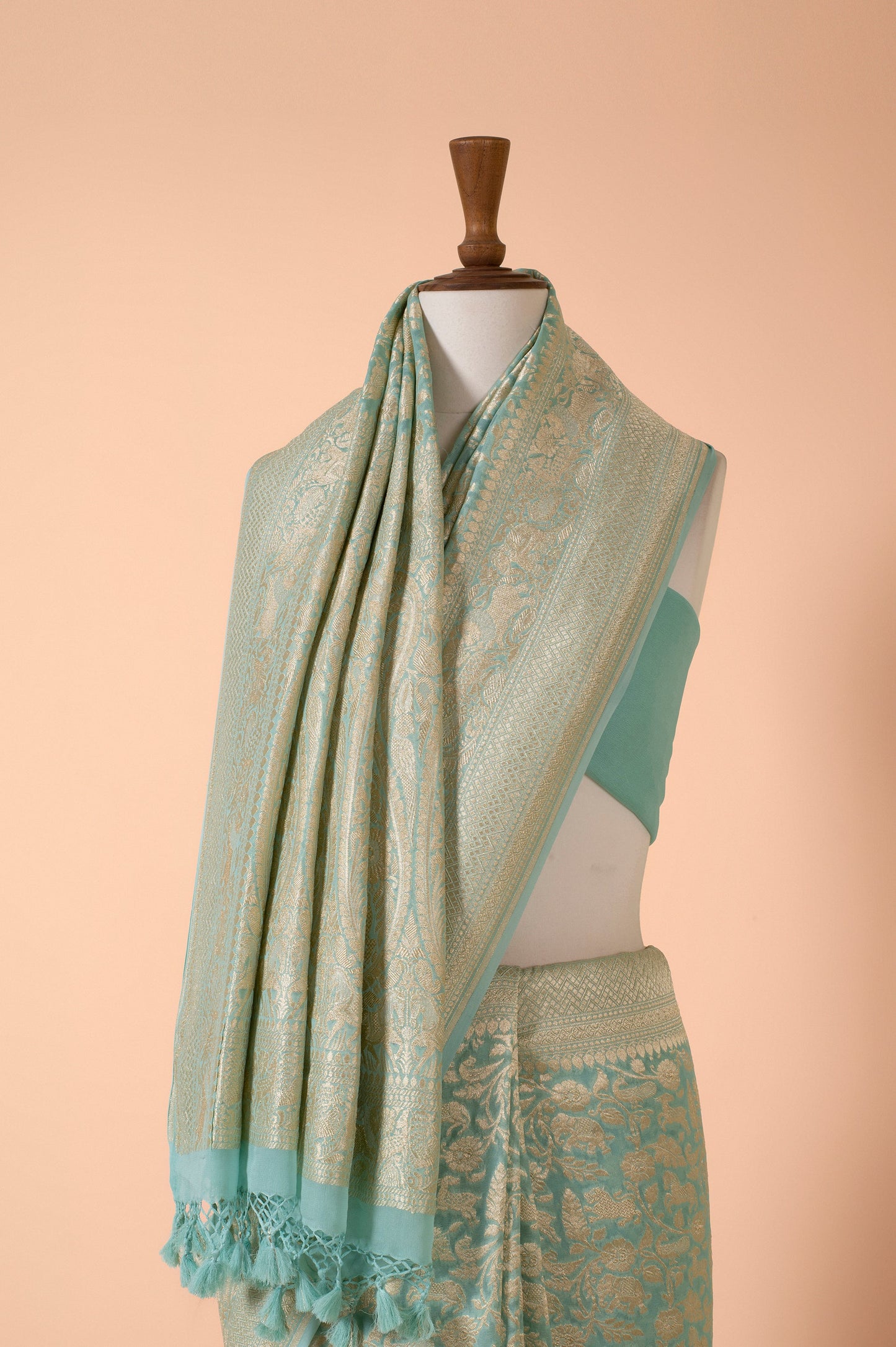 Handwoven Blue Georgette Sari