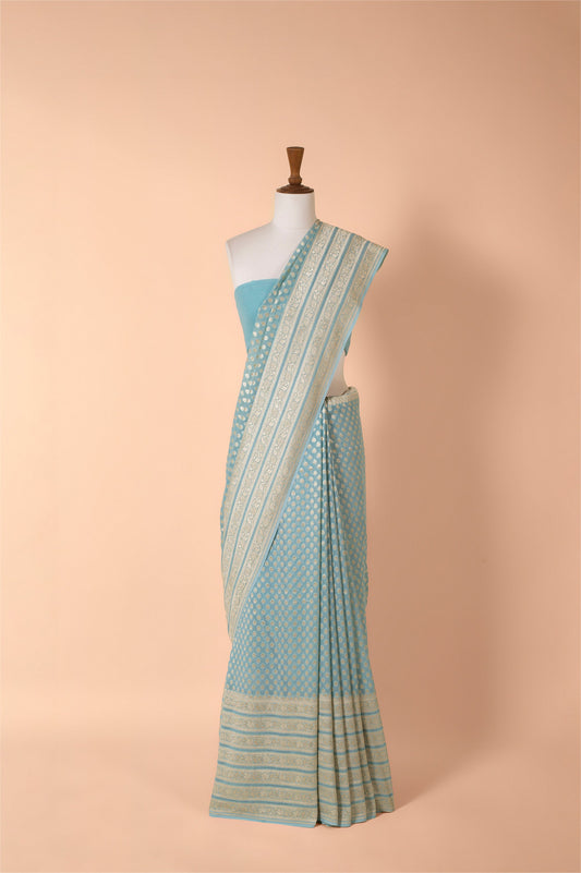 Handwoven Blue Georgette Sari