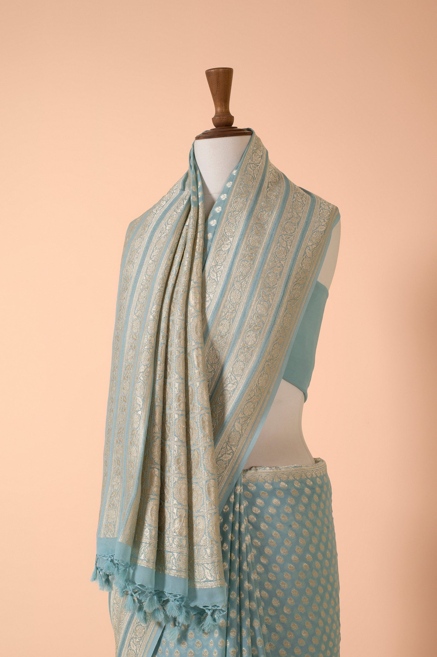 Handwoven Blue Georgette Sari