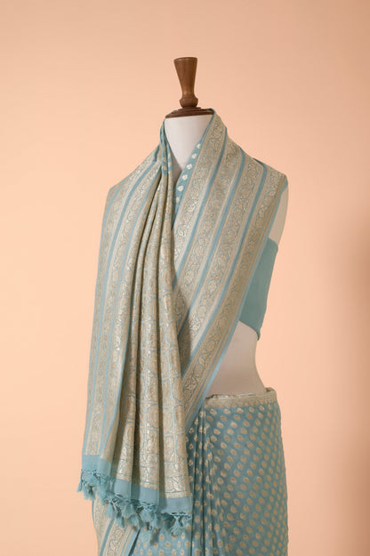 Handwoven Blue Georgette Sari