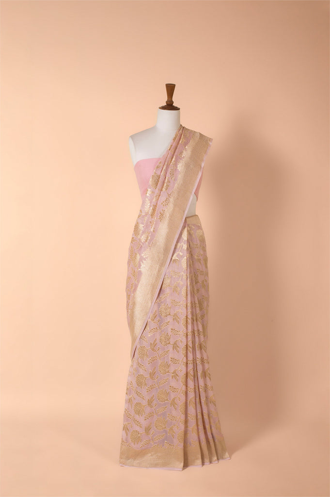 Handwoven Pink Georgette Sari