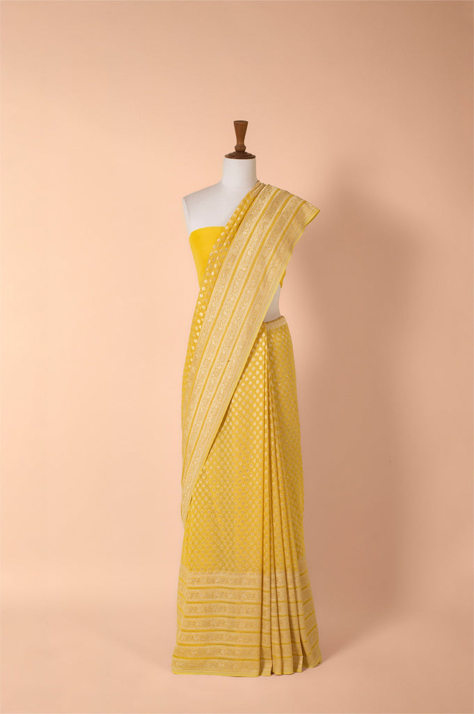 Handwoven Yellow Georgette Sari