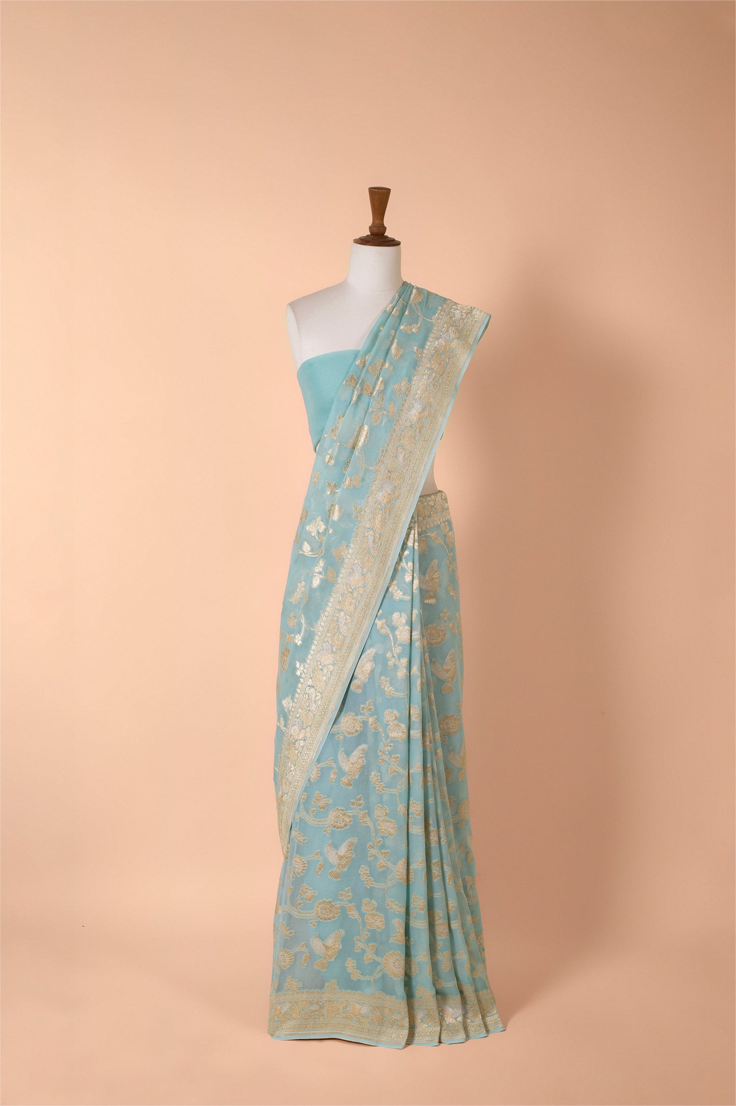 Handwoven Blue Georgette Sari