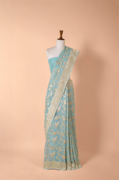 Handwoven Blue Georgette Sari