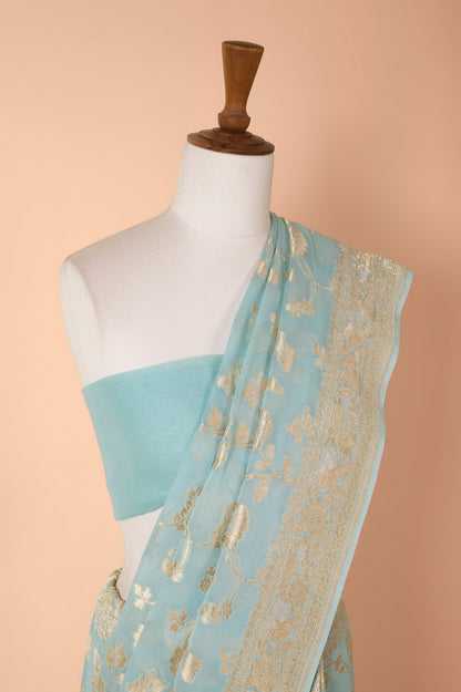 Handwoven Blue Georgette Sari