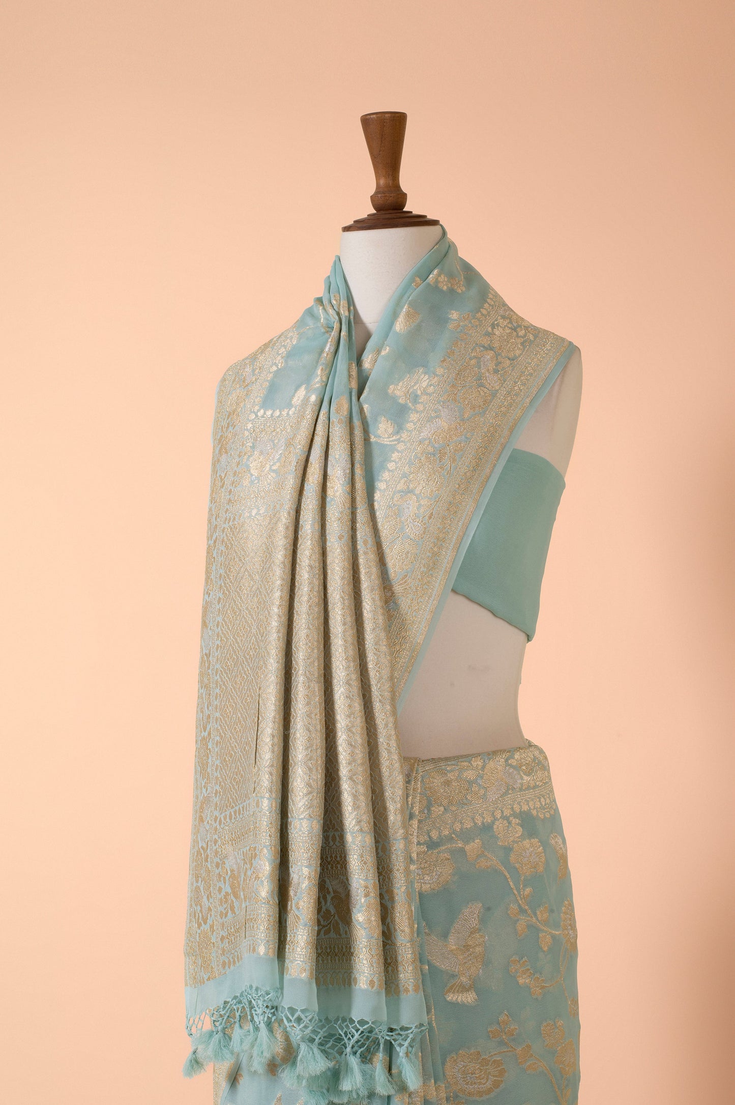 Handwoven Blue Georgette Sari