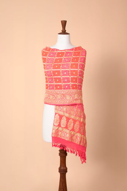 Handwoven Peach Bandhani Dupatta