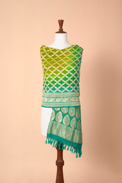 Handwoven Green Bandhani Dupatta