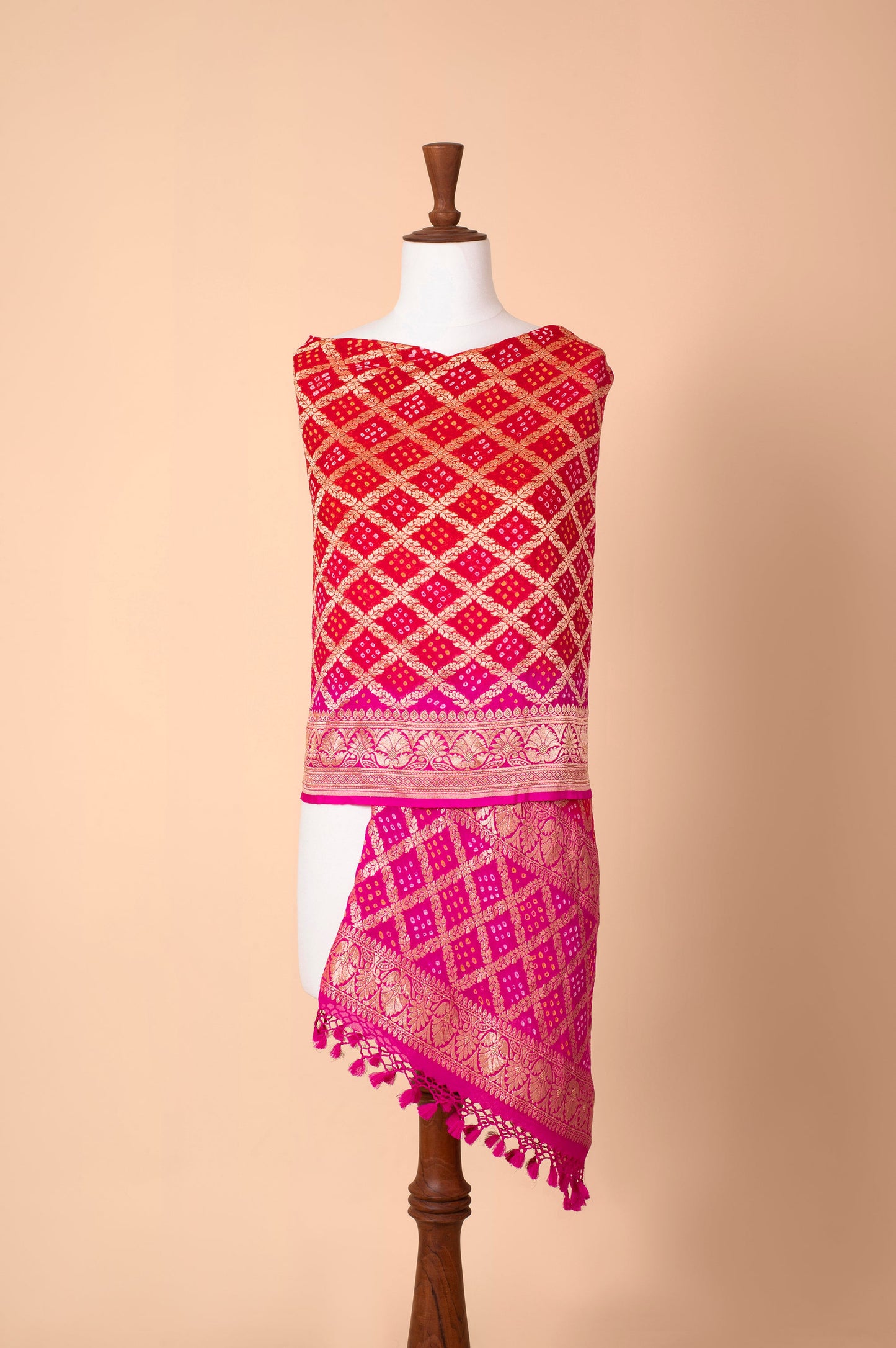 Handwoven Red Bandhani Dupatta