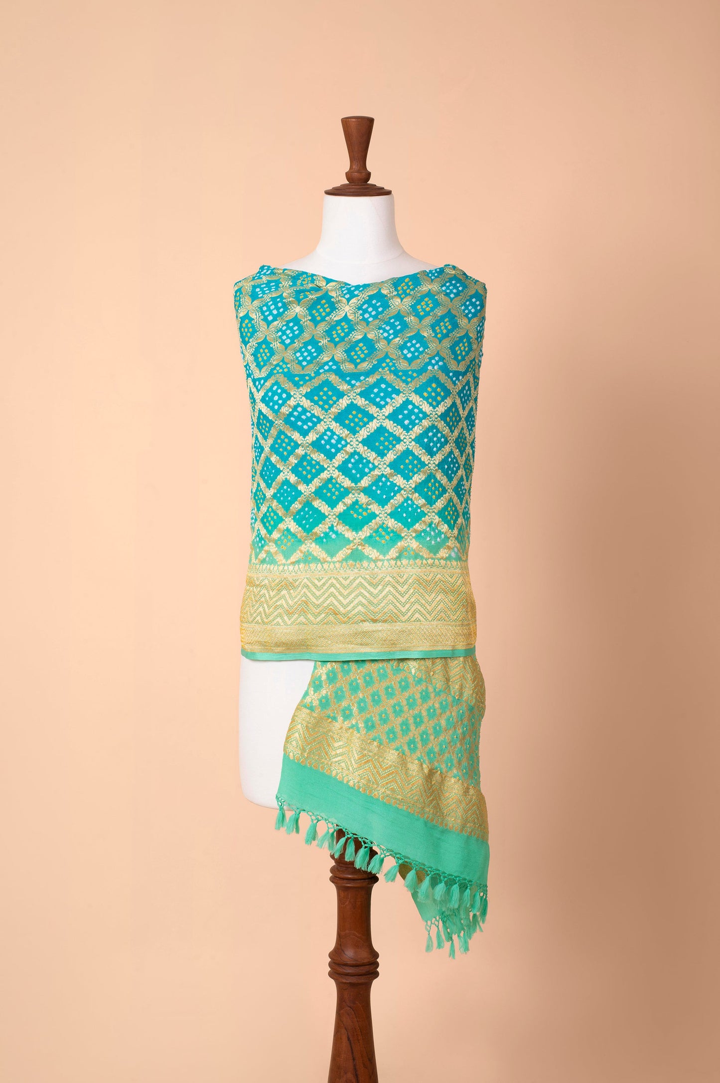 Handwoven Turquoise Bandhani Dupatta