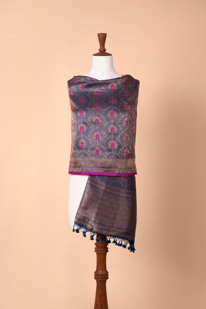 Handwoven Deep Blue Silk Dupatta