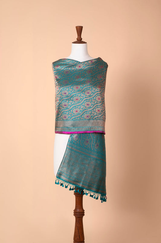 Handwoven Teal Silk Dupatta