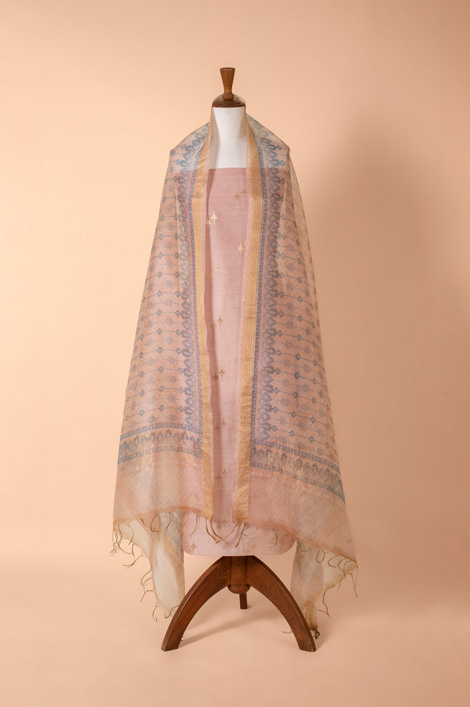 Handwoven Pink Chanderi Suit Piece