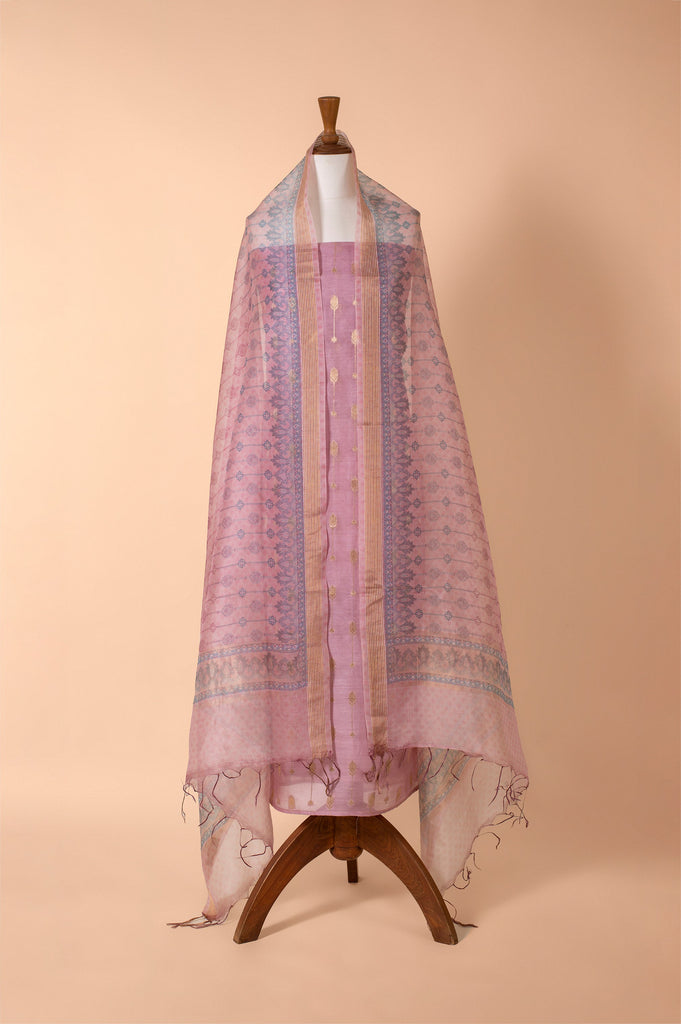 Handwoven Pink Chanderi Suit Piece