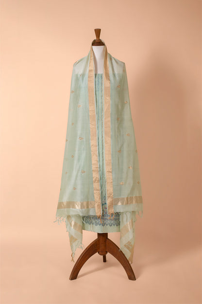 Handwoven Green Chanderi Suit Piece